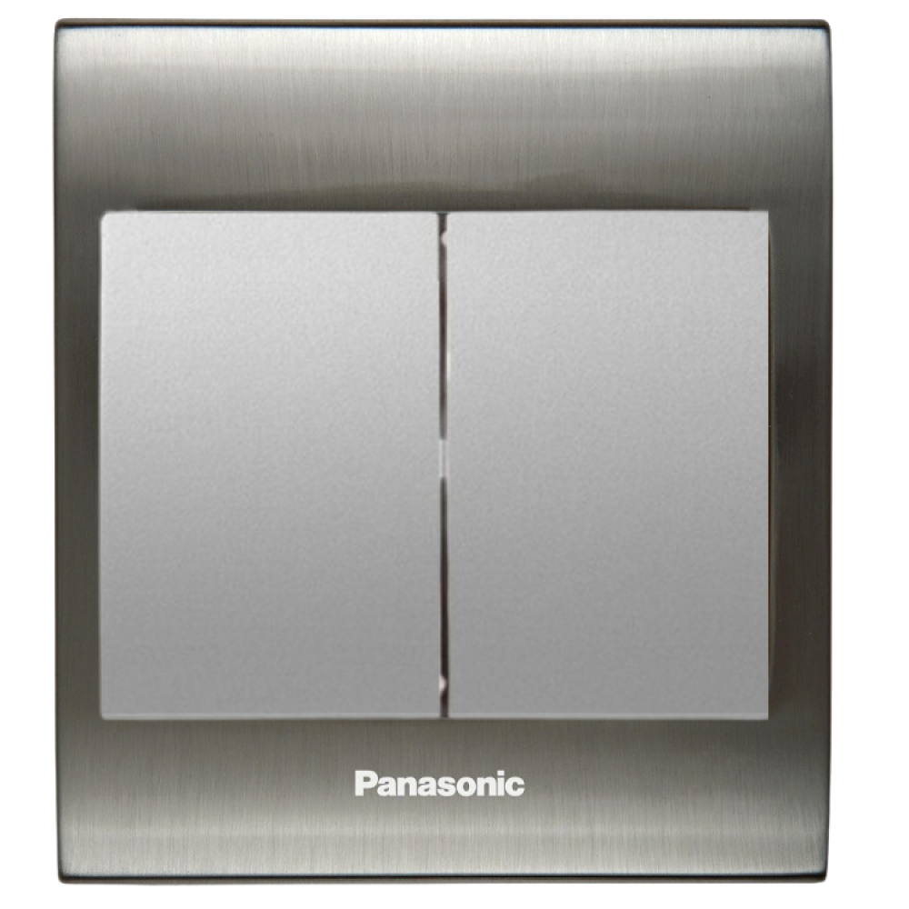 Viko Panasonic Thea Blu İkili Anahtar, Çerçeve Inox+Beyaz, Kapak Metalik Beyaz